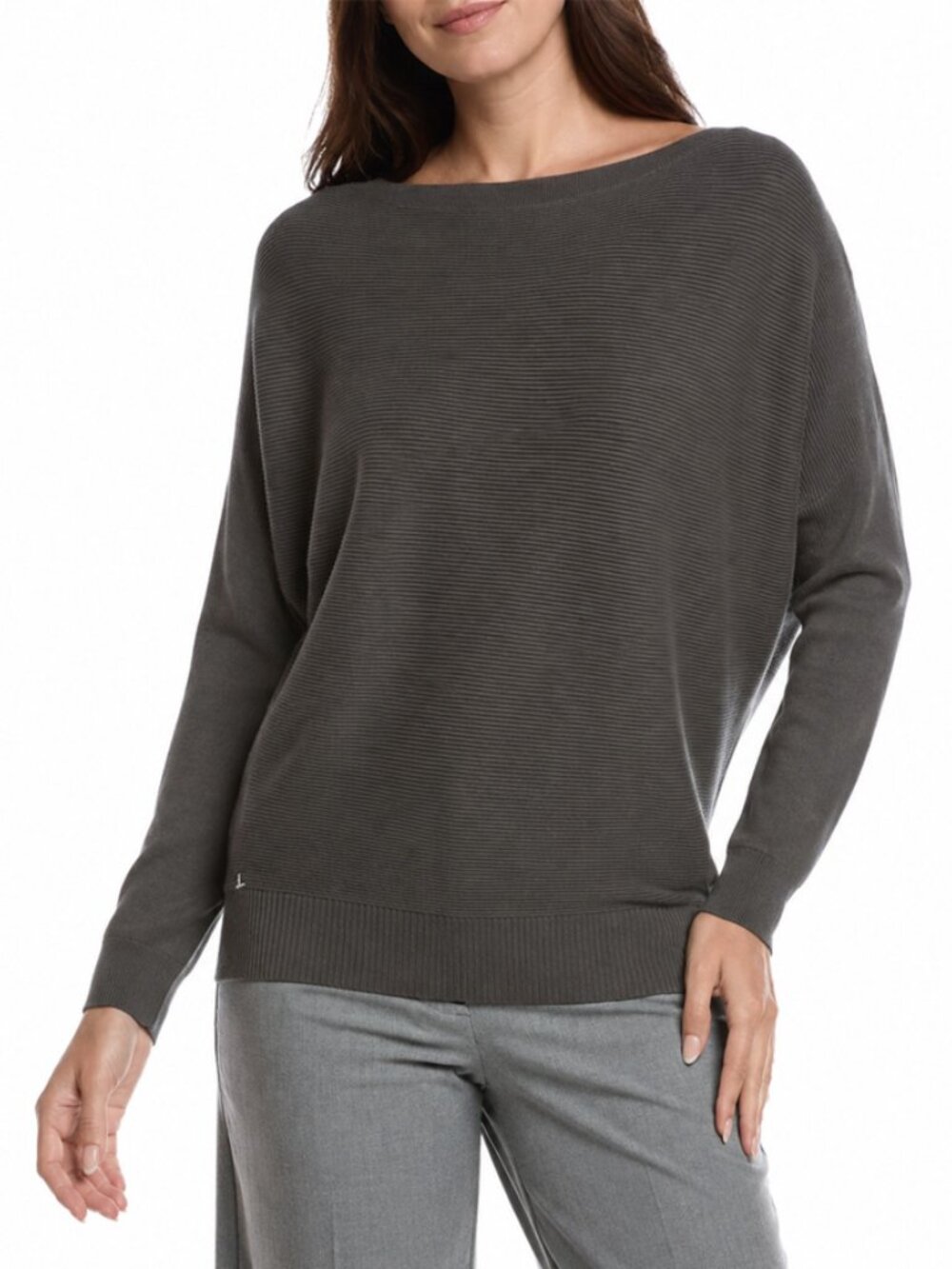 Lafayette 148 Olive Ribbed Bateau Neck Sweater Top Size L